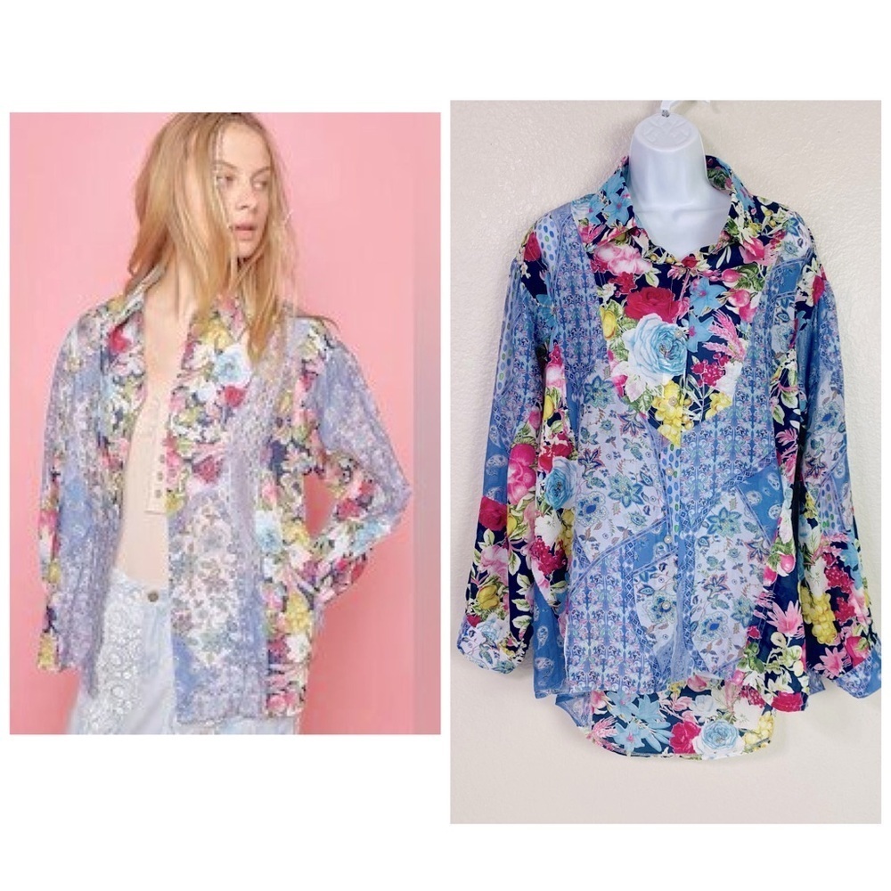 POL Polcourts General Store Patchwork Button Up Blouse Size M/L